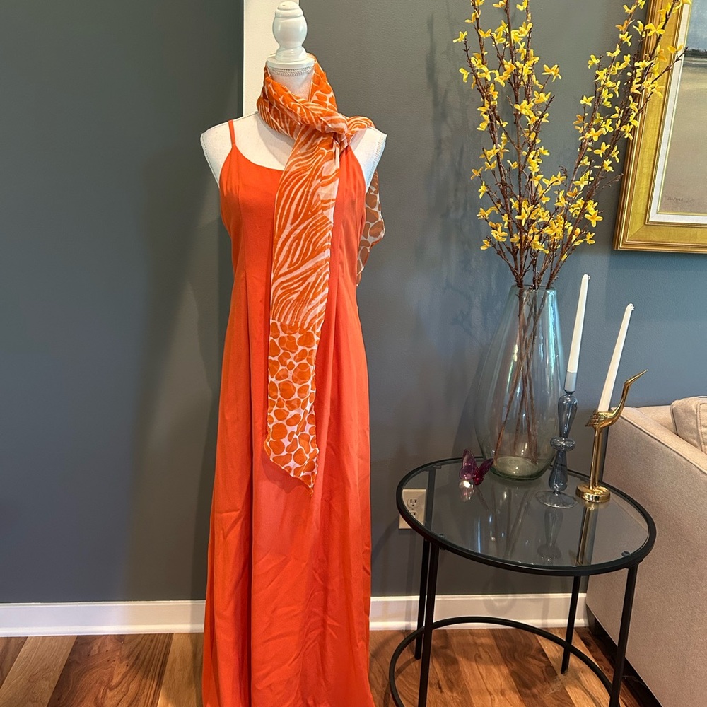 Vintage Leo Narducci 1960’s Orange Dress with Patterned Scarf